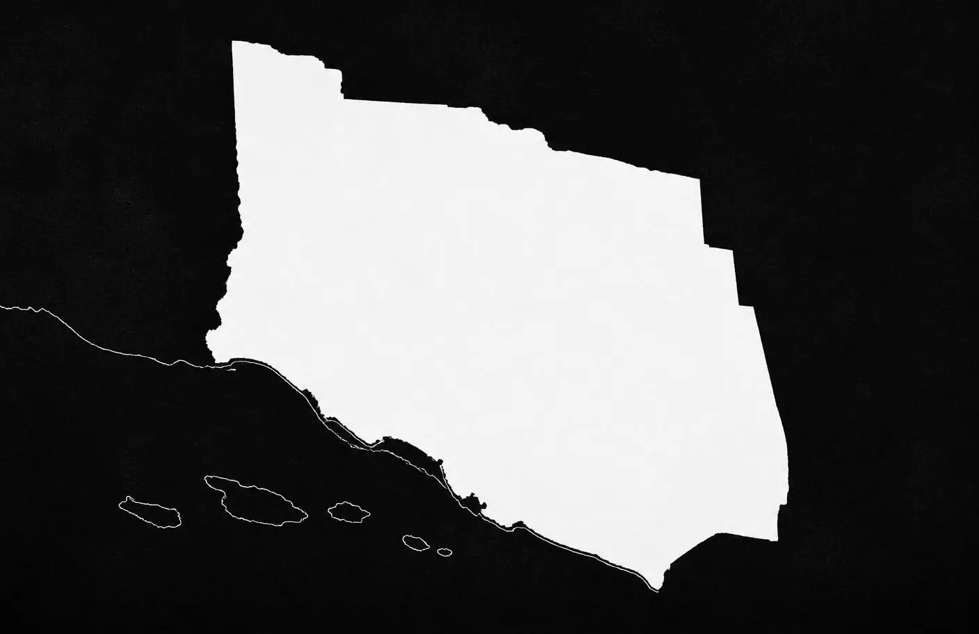 Map of Ventura County, California highlighted in white