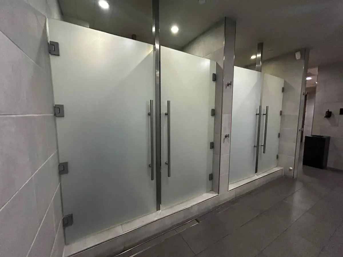 Decorative frosted film on interior glass office doors