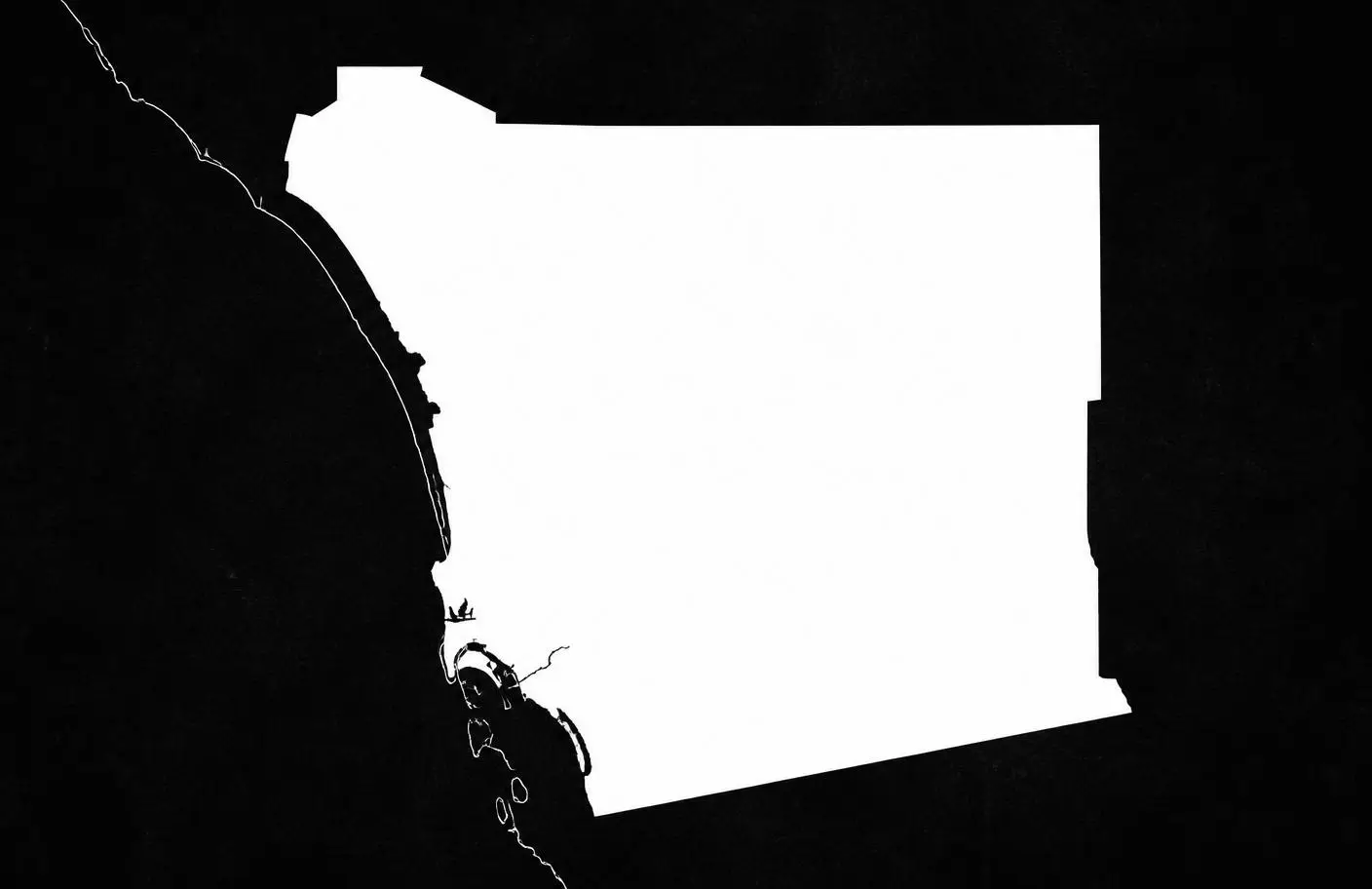 Map of San Diego County, California highlighted in white