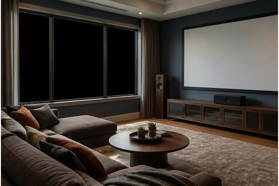 Same home theater window after blackout film