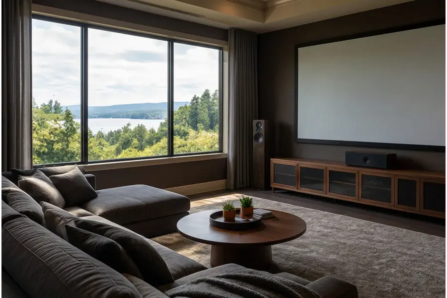 Home theater window before blackout film