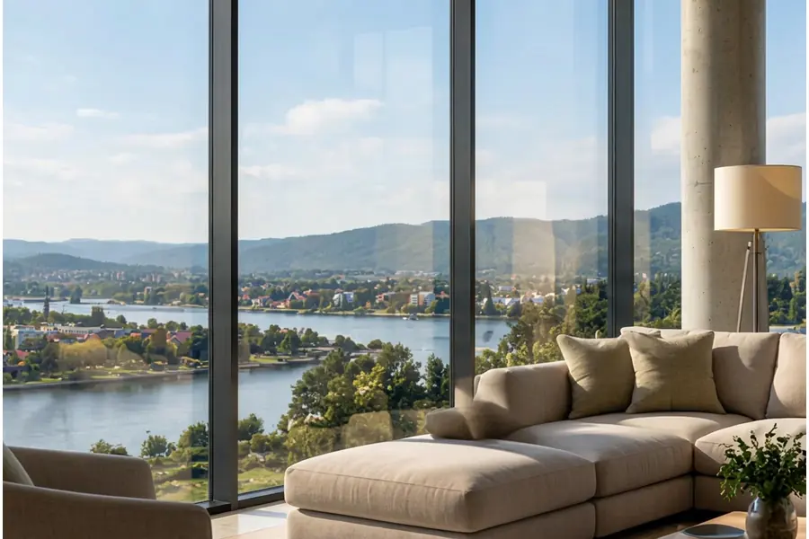 Bright living room windows with ceramic window film