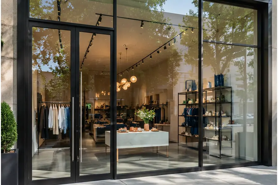 Storefront before mirror film