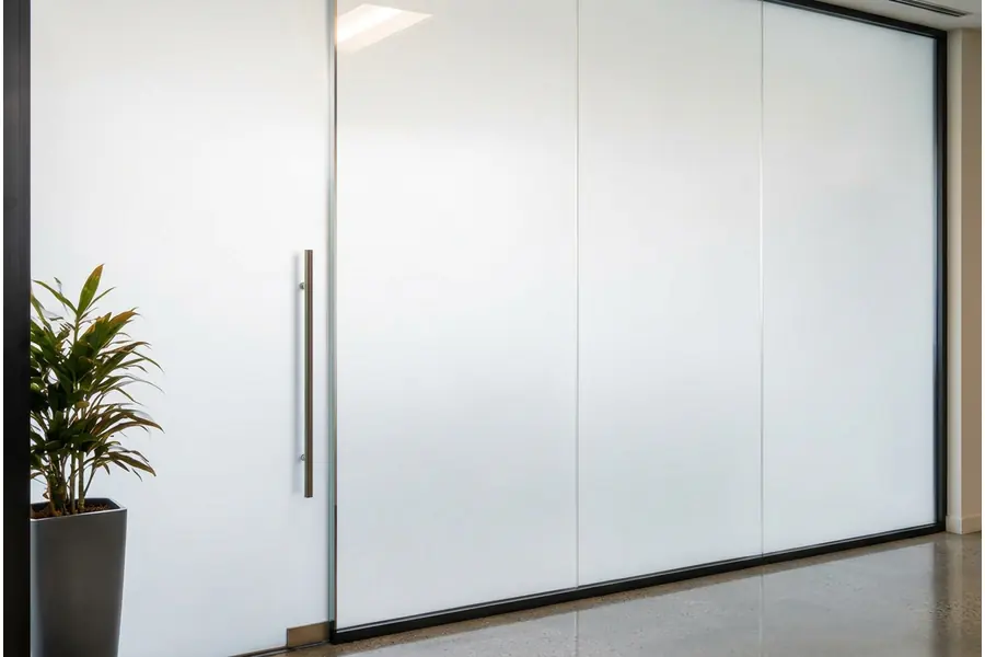 Same office glass after opaque whiteout film