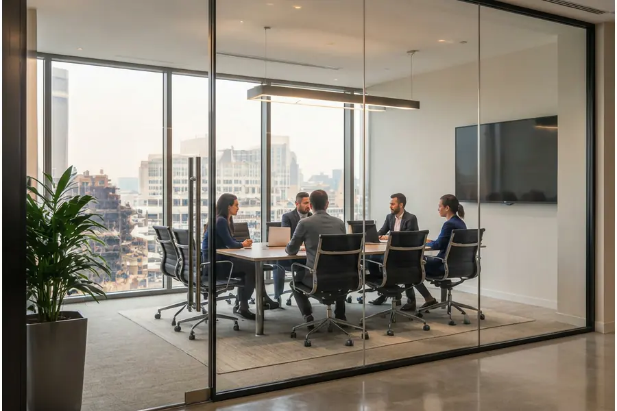 Clear office glass before whiteout film